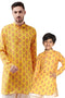 VASTRAMAY Multicolor-Base-Mustard And Cream Baap Beta Kurta